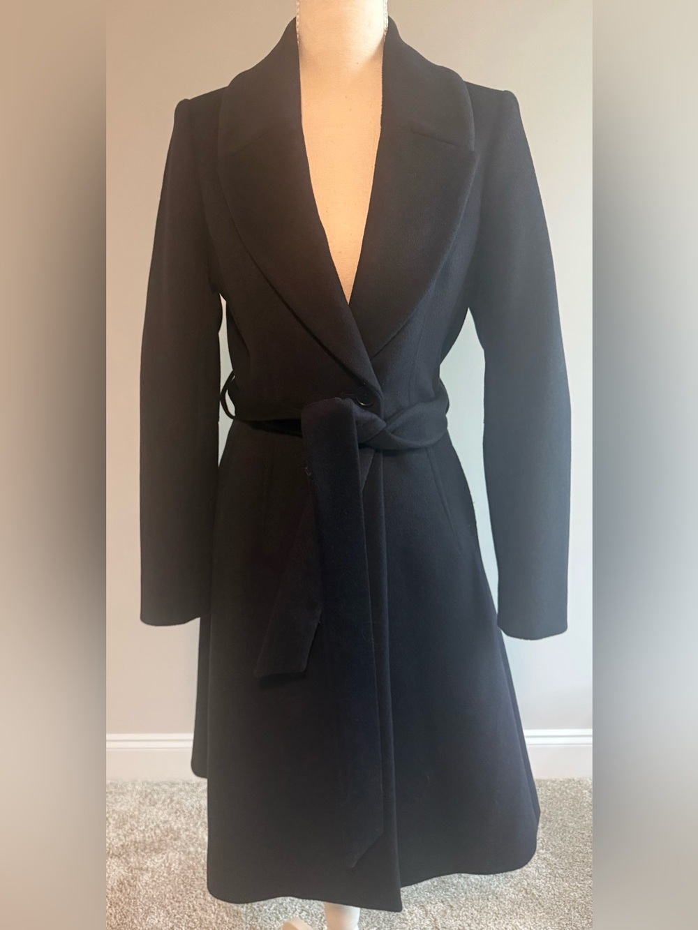 REISS Black Wool Belted Pea Coat - Size 2